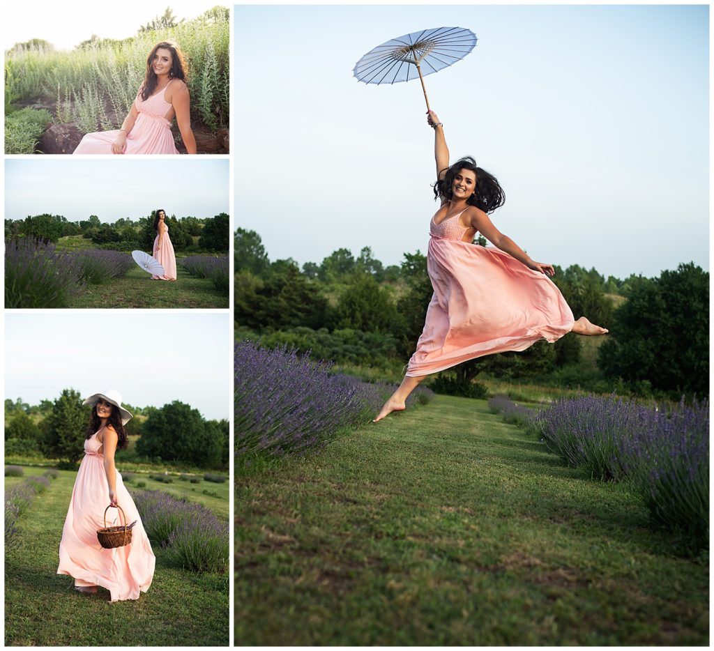 Senior girl Lavender field Pink long dress