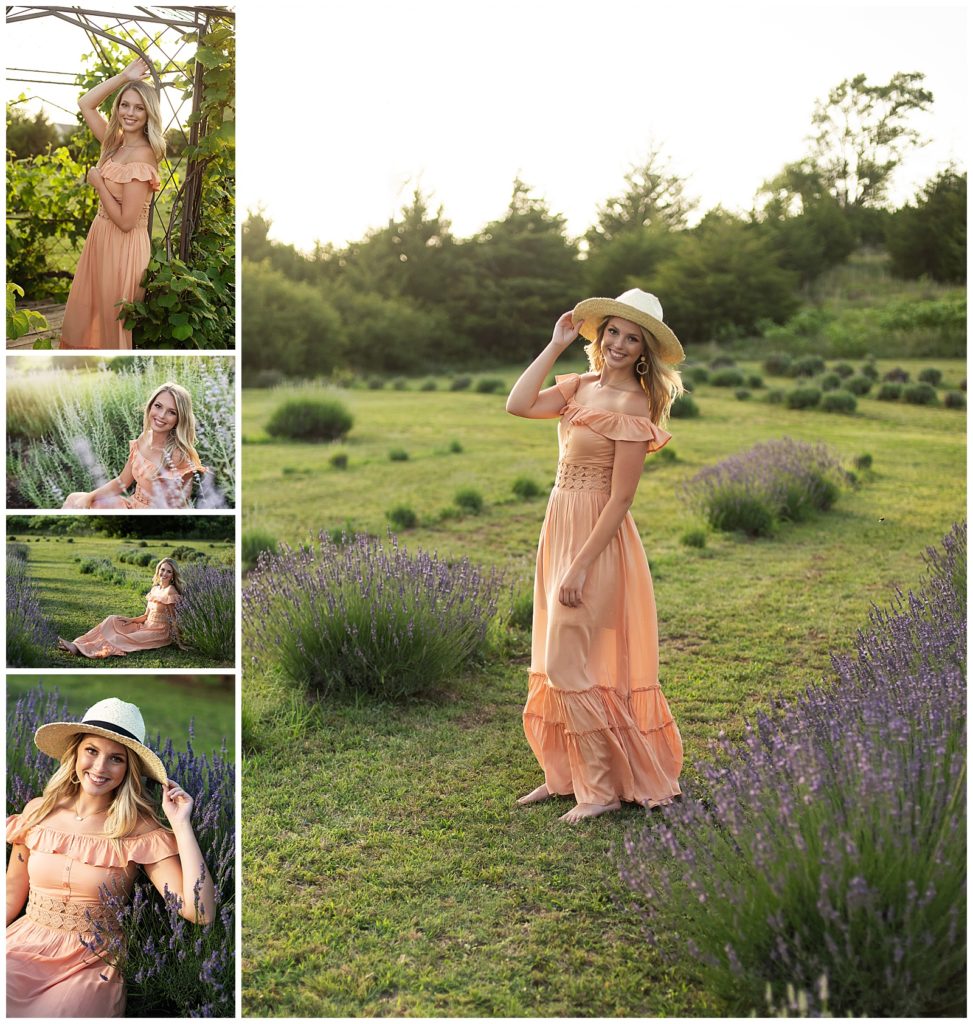 Senior girl in lavender field boho dress