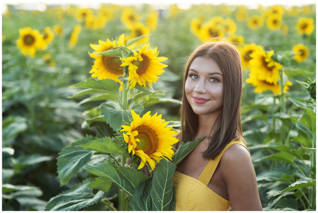 senior girl sunflowers yellow maxi dress