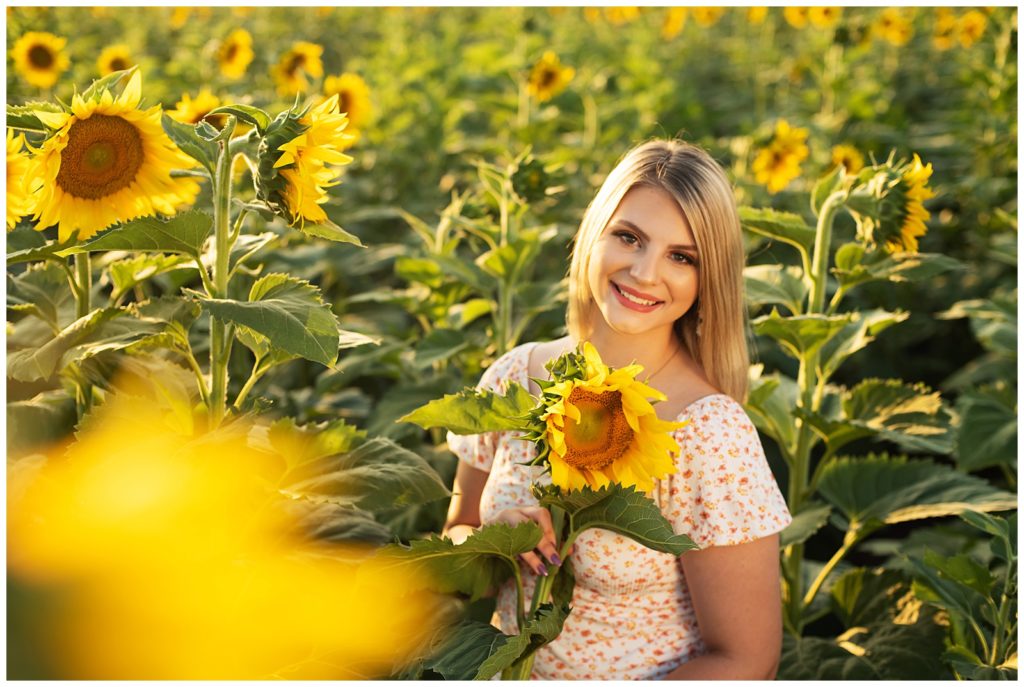 senior girl, sunflower field