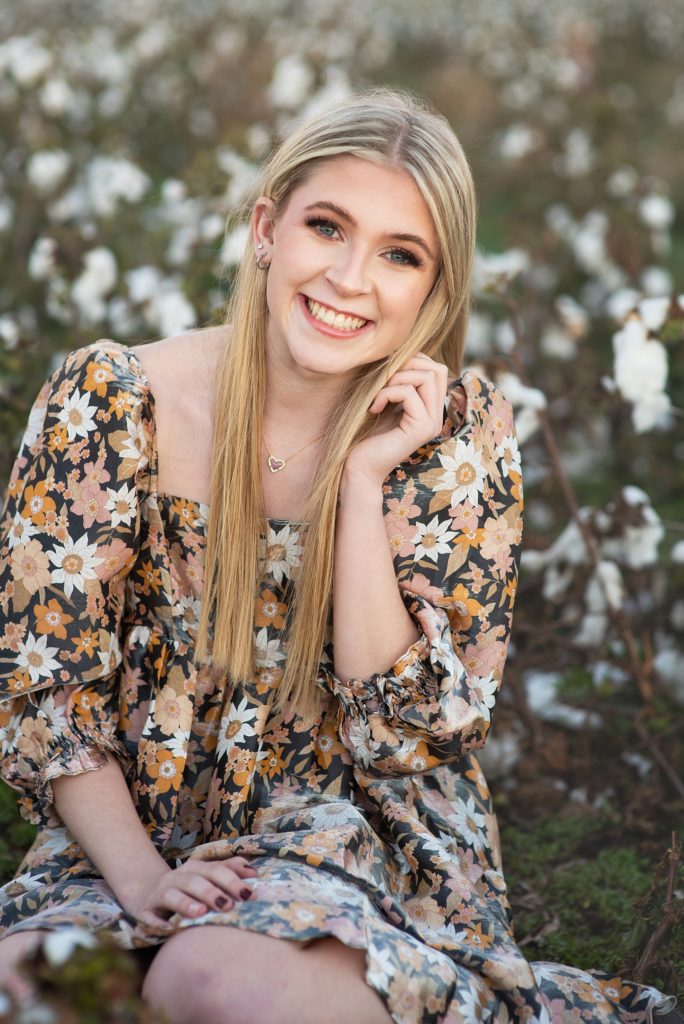 fall senior pictures in a cotton field blonde haired beautiful girl