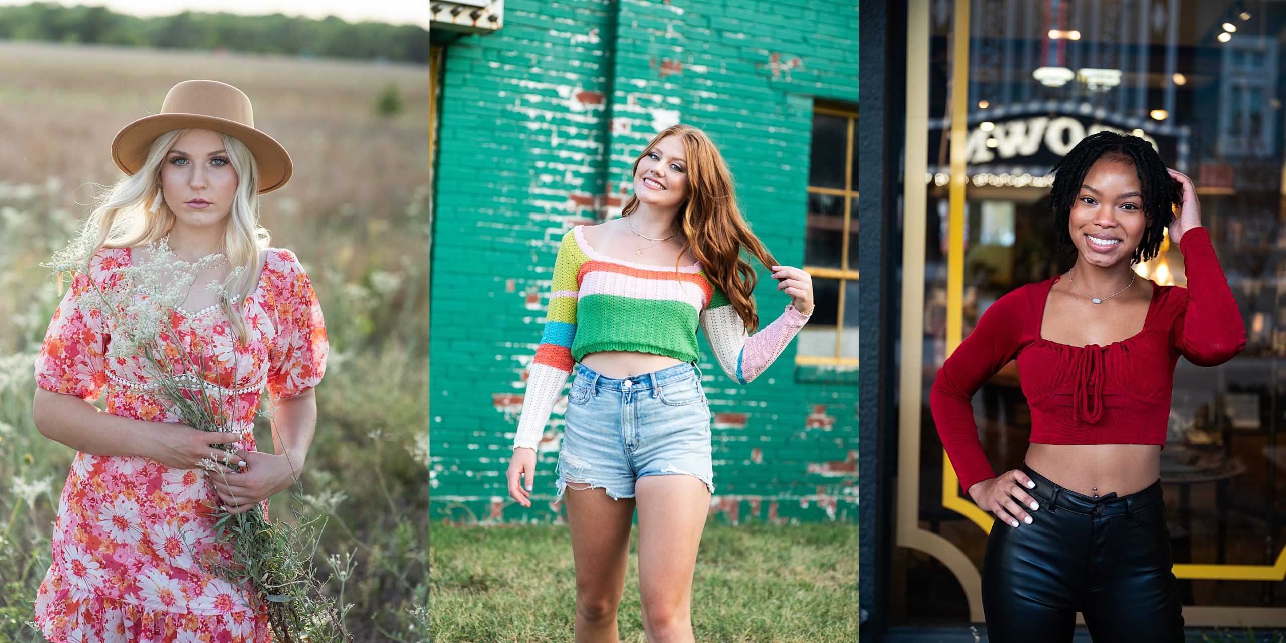 Three high school senior girls examples of what to wear for senior pictures
