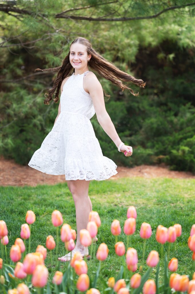 girl in white dress teen photoshoot spring