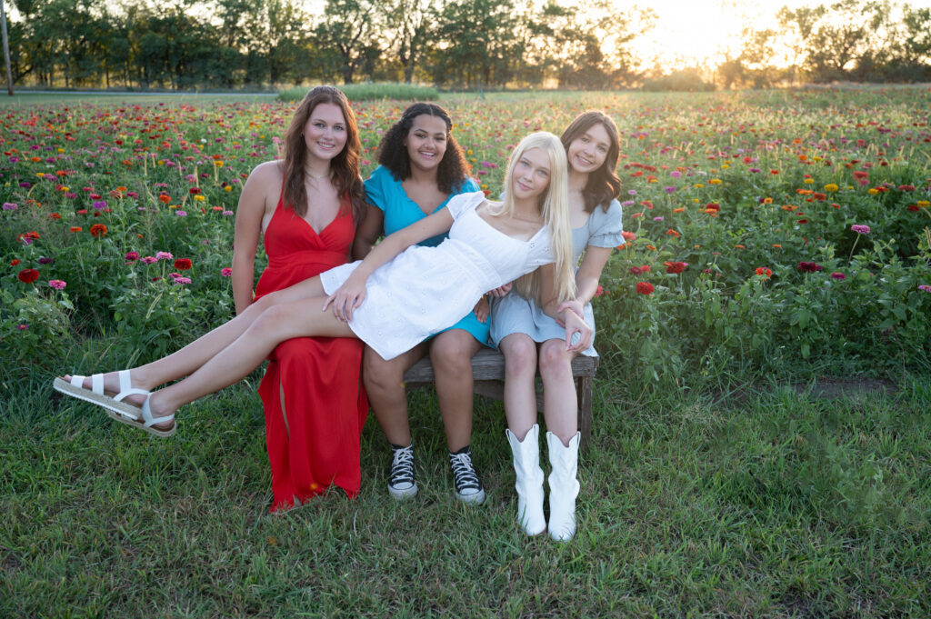 Wichita, KS senior photography zinnia field girls in dresses photo